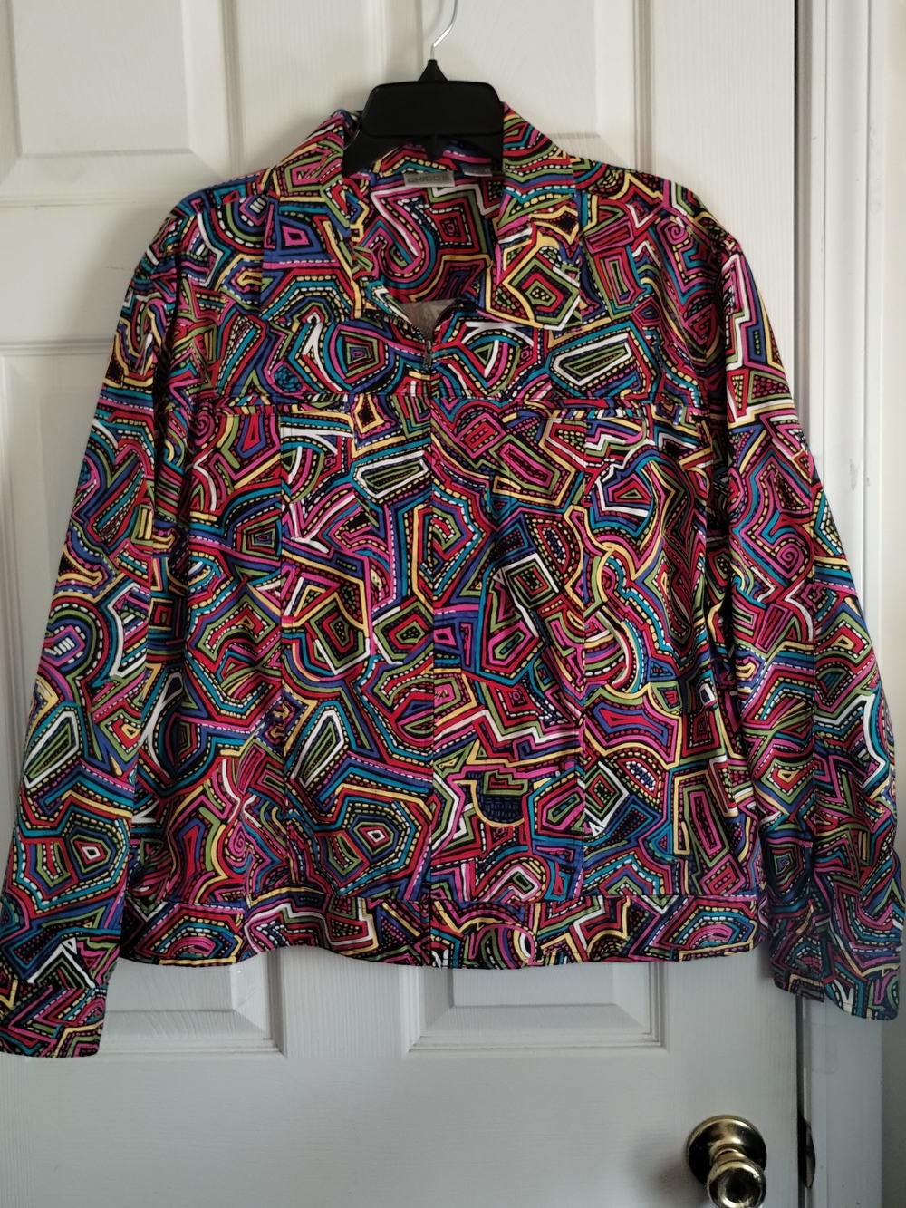 Vintage Chico's Zip Front Jacket Vibrant Multicolor Geometric Abstract Pattern